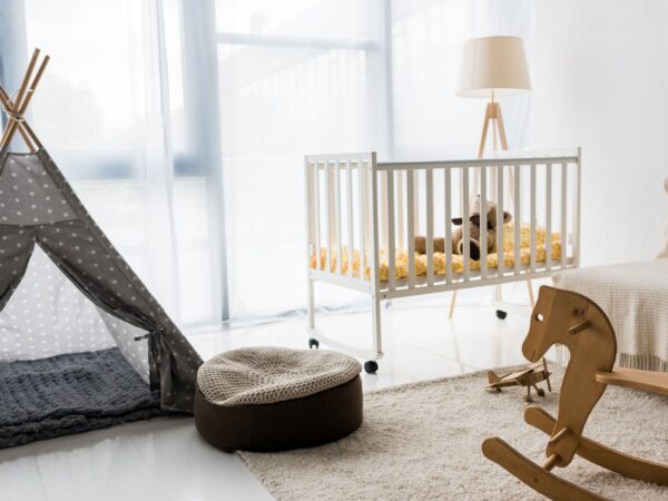 modern interior design of nursery room with bean bag chair