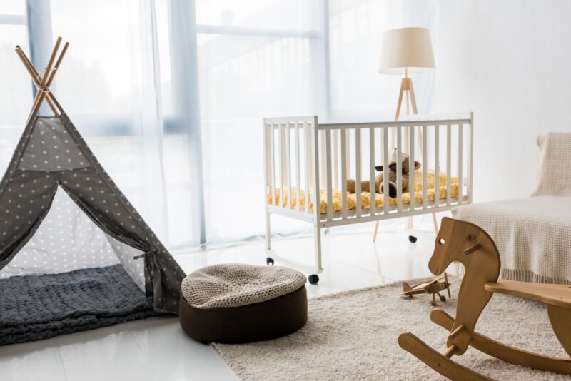 modern interior design of nursery room with bean bag chair