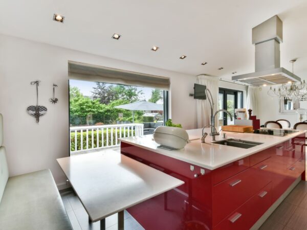 The interior of an open rich kitchen